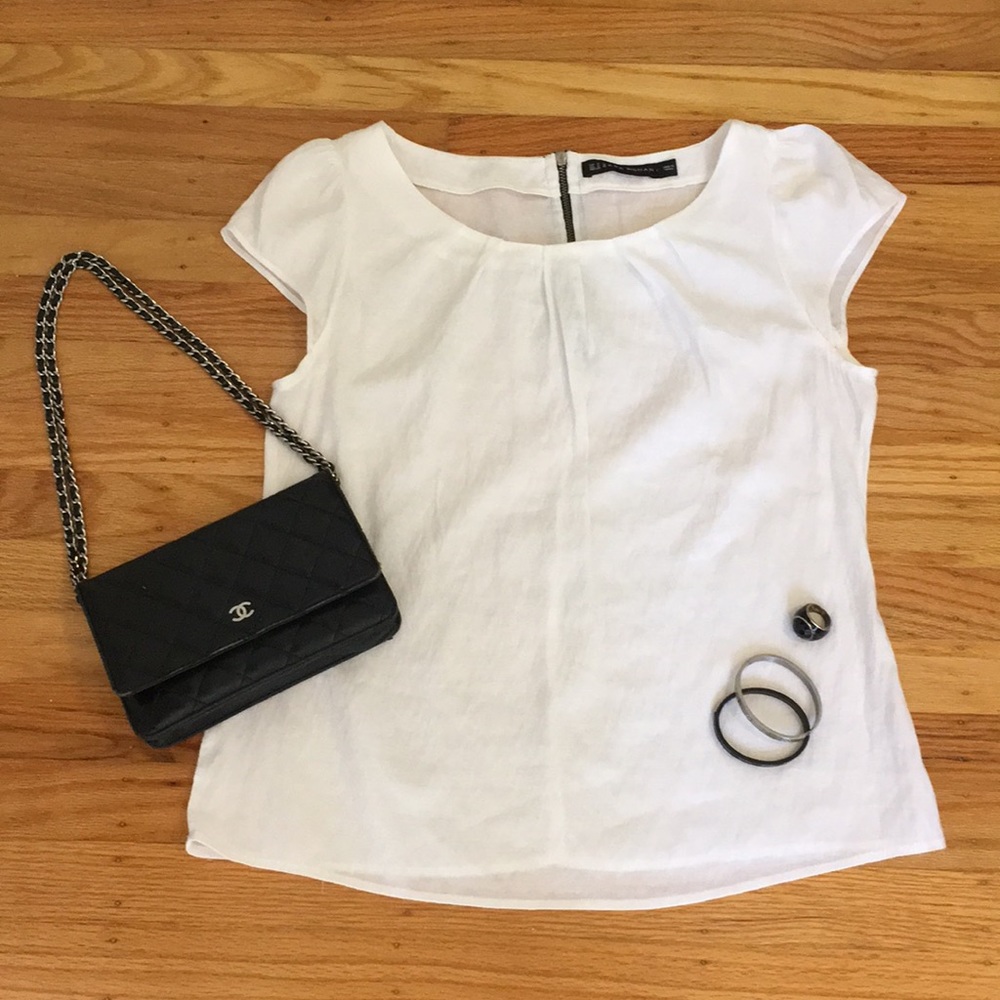 Zara Women white exposed zip cap sleeved top